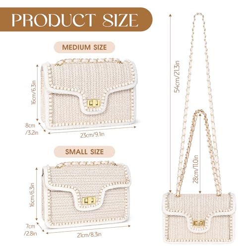 Image of Straw Crossbody Bags for Women, Summer Fashion Straw Purses and Handbags Shoulder Raffia Clutch Bag with Pearls