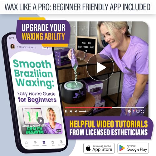 Image of Tress Wellness Award Winning Waxing Kit for Sensitive Skin - Safe for Face & Skin, Easy to Use - At-Home Kit for Face, Bikini, Brazilian & Full Body - Digital Display, Blue