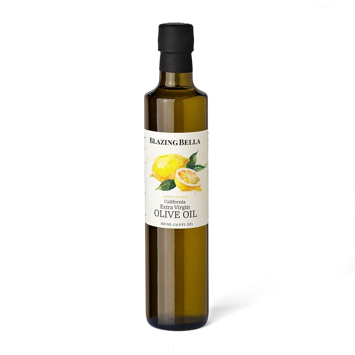 Blazing Bella Lemon Infused Extra Virgin Olive Oil – Bright Meyer Lemon Flavor, Cold Pressed California Olive Oil, Perfect for Salads, Seafood, and Everyday Cooking – 16.9 fl oz (500ml)