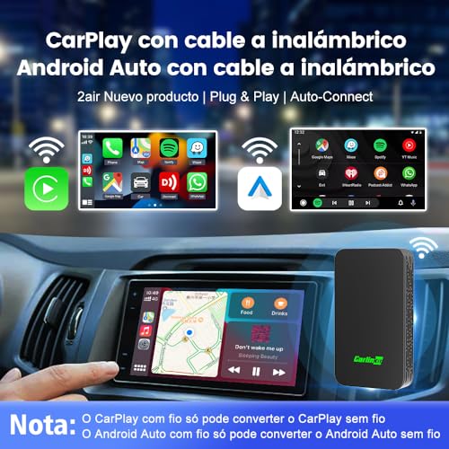 Adaptador Wireless CarPlay & Android Auto CarlinKit 5.0 de 2024 para Carros com CarPlay com fio e An