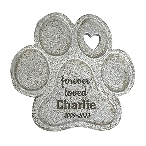 GiftsForYouNow Engraved Forever Loved Paw Print Stone, Personalized Pet Memorial Garden Stone for Dogs, Large, 12