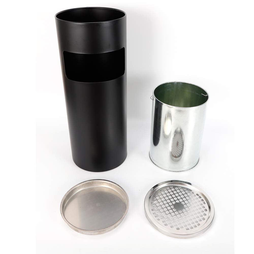 Cubo de basura de acero inoxidable de 30 l, 62 cm, cenicero de pie, con cubo interior extraíble, para exteriores, exteriores, interiores, para oficina, hotel, grande, redondo (negro)