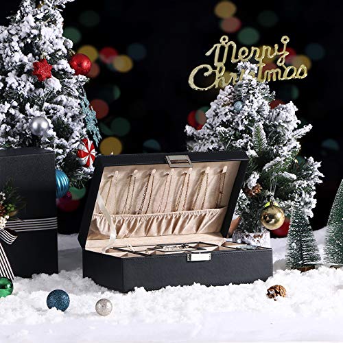 Bewishome Mens Jewelry Box, Jewelry Organizer With 4 Watch Case Removable Tray, Jewelry Storage Case For Necklace, Earring Ring Bracelet, Pu Leather, Velvet Lining Black Ssh07B #TOP2