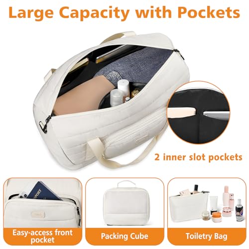 Image of Travel Weekender Bag for Women, 21 inch Overnight Bag with Shoe Compartment 50L Large Travel Duffel Bag Carry On Tote for Weekend, Overnight, Business Trips, Water Resistant, Light Khaki, Large, Travel