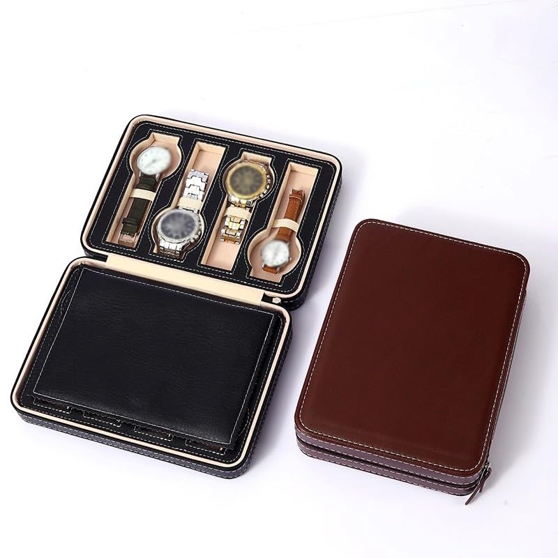Organizzatore di Box per Uomini Borsa Porta Orologi Portatile da Viaggio con Cerniera, Scatola a 8 Posizioni, Adatta for Collezione e Tasca Vetrina per Orologi da Uomo/Donna(A)