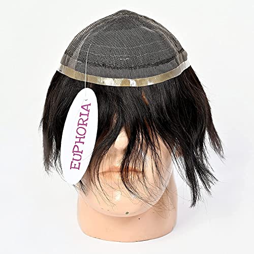 Image of Euphoria 7x5 European Full Lace 0.03 mm Original Men's Hair Patch, 100% Silky and Soft Human Hair, Proper Ventilation System, Undetectable Front Hairline Natural Brown Hair Wig