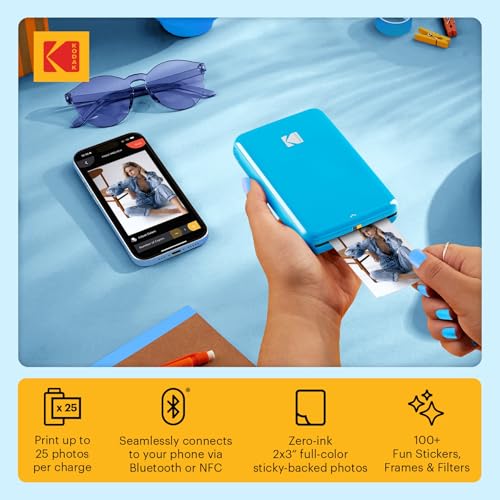 Image of KODAK Step Instant Photo Printer, Zink 2x3 inch Color Sticky-Back Photos, Bluetooth Compatible with iOS & Android Devices, Editing App, Blue