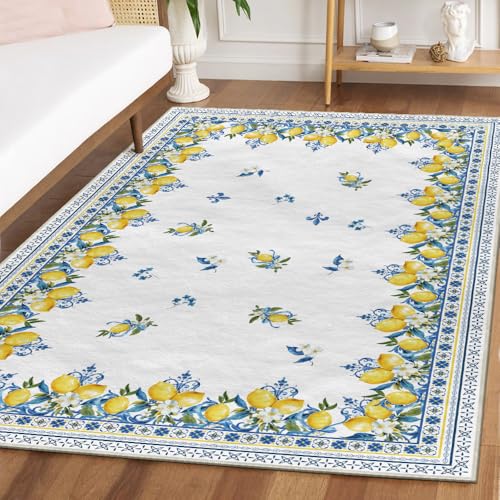 Tapete decorativo azul y amarillo 5x7 pies miniatura 2