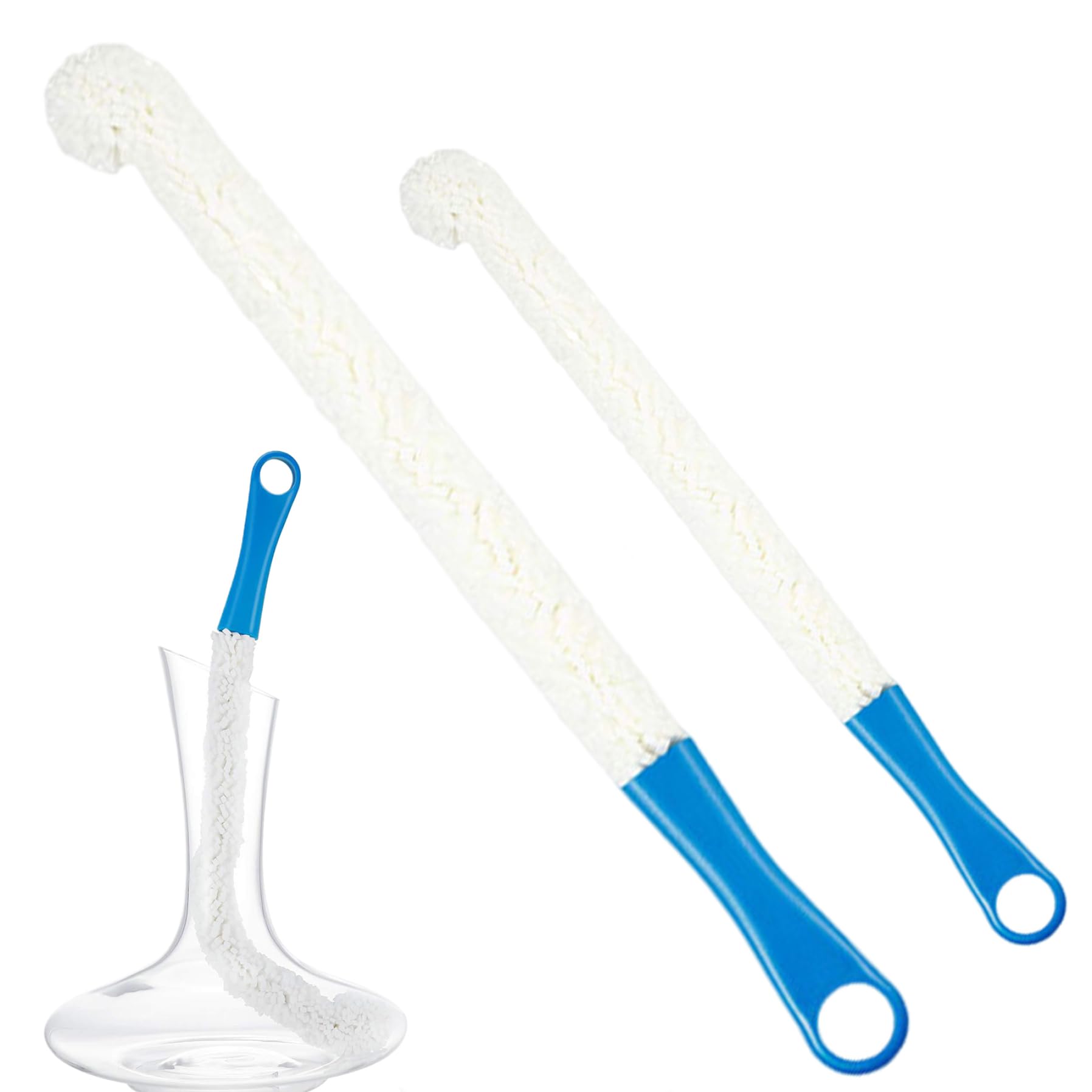 Uanqfegy Wine Decanter Cleaning Brush 2PCS – Flexible Bottle Brush with Handle for Goblets Glasses Cups, 17/18 Inch