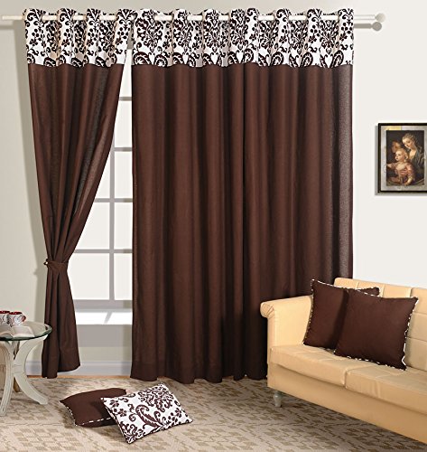 Image of Swayam Blackout Cotton Casement Window Curtain for Living Room & Bedroom | 5 Feet | Room Darkening Curtain with Eyelets | Pack of 1 | Solid Design - Brown
