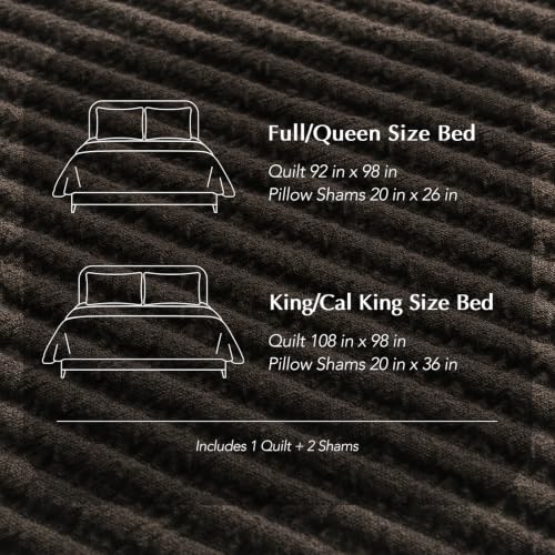 Image of EVERGRACEHOME Cotton Coverlet Set King Size 3 Pieces, Lightweight Soft Ribbed Matelasse Bedspread Quilt Set, Cozy Oversized Quilted Bedding Set with 2 Pillow Shams for All Seasons, Dark Brown