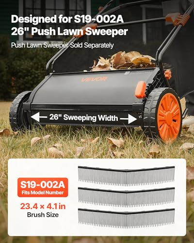 Image of VEVOR 3 Packs Lawn Sweeper Brush Replacement, Compatible with VEVOR 26 in Lawn & Leaf Collector Sweepers, Yard Sweeper Brush Paddle with Durable V-Shaped Bristles for Easy Grass Leaf Cleanup