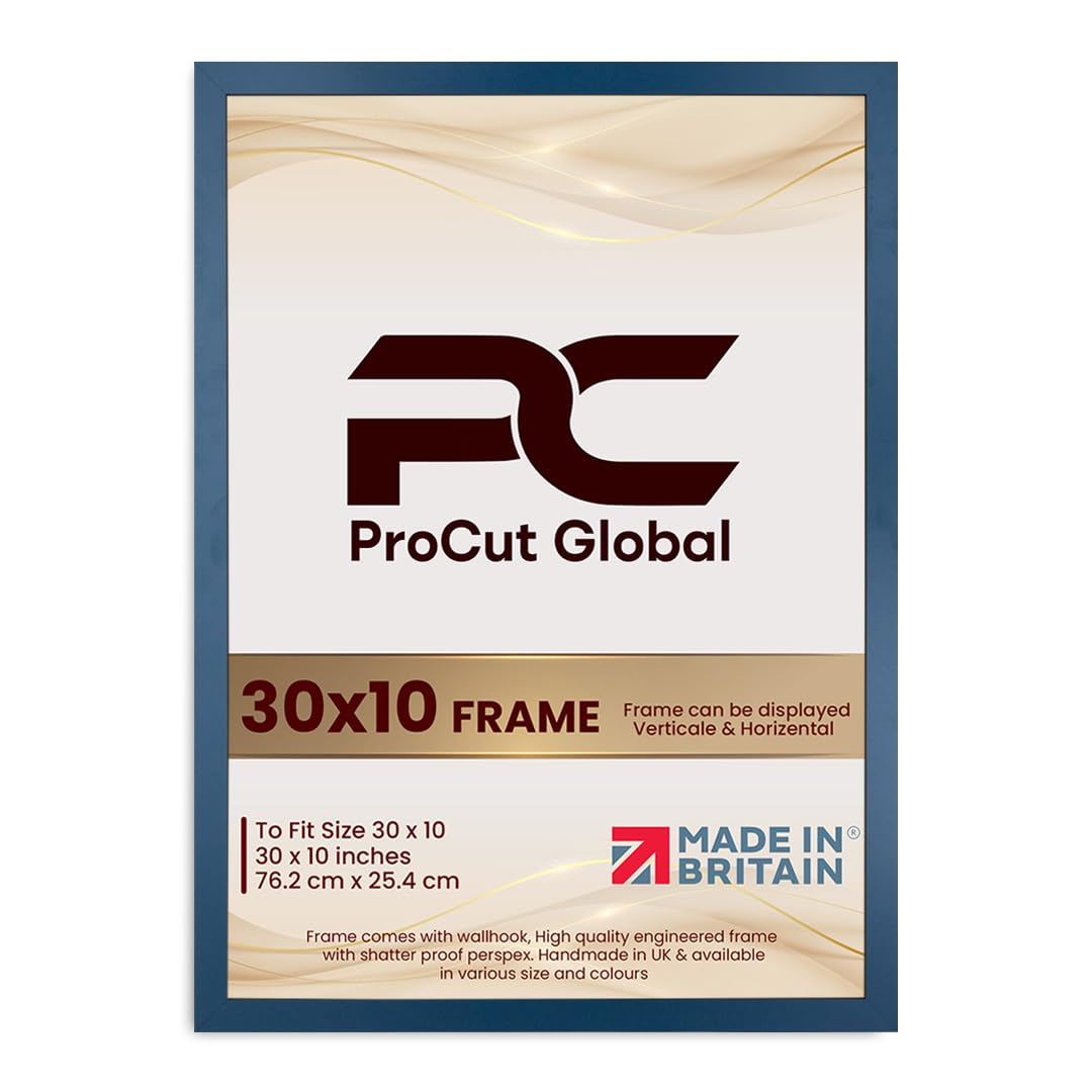 Procut Global 30X10 Navy Blue Picture Frames - Modern Wooden Photo Frame with Shatterproof Perspex for Wall or Tabletop - Perfect for Posters, Certificates, Prints - Sizes & Colors Available