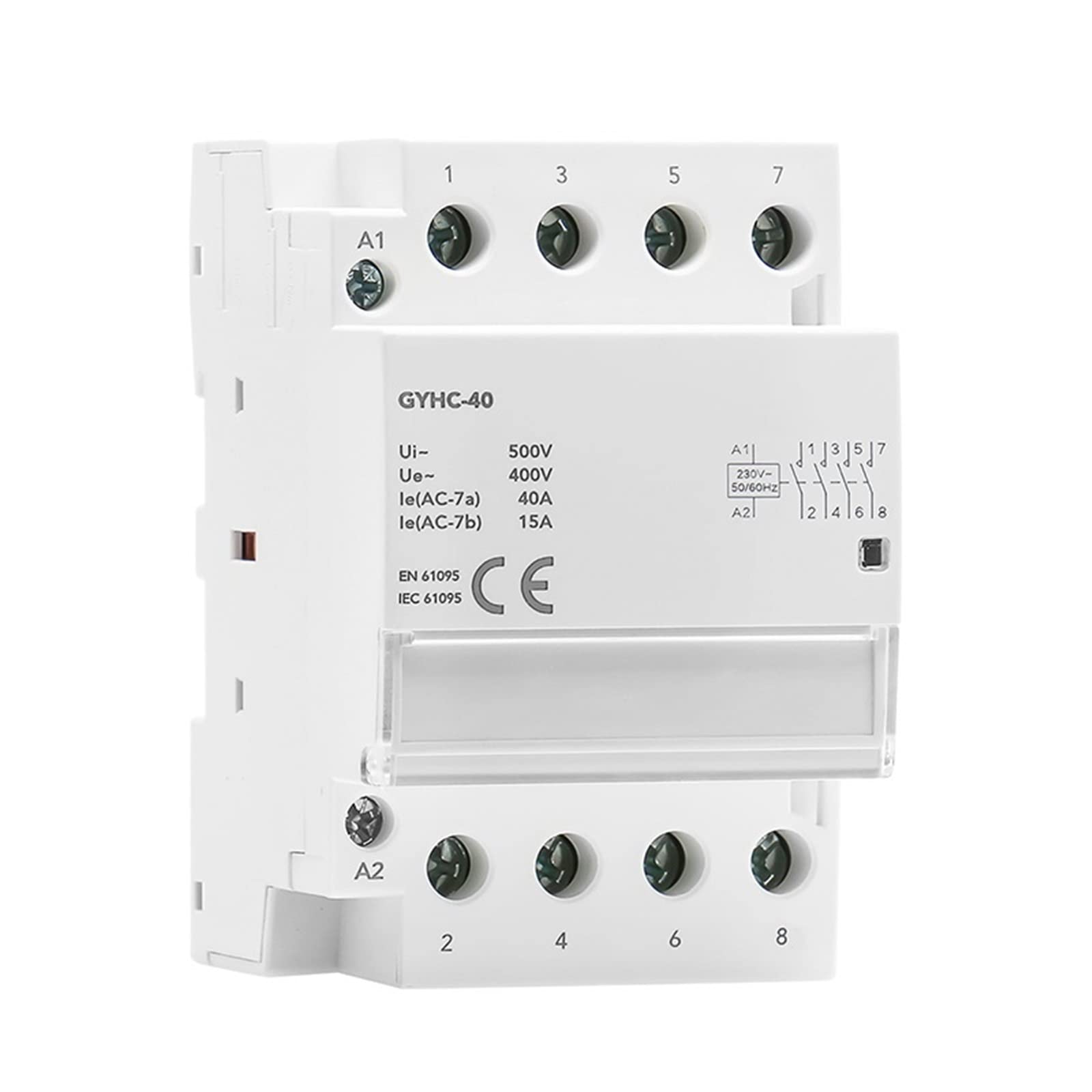 HUUOQIWY 4P 63A 4NO Or 2NC2NO 220V/230V 50/60HZ Rail Household AC Modular Contactor 1Pcs(4P 40A 4N0 220V)