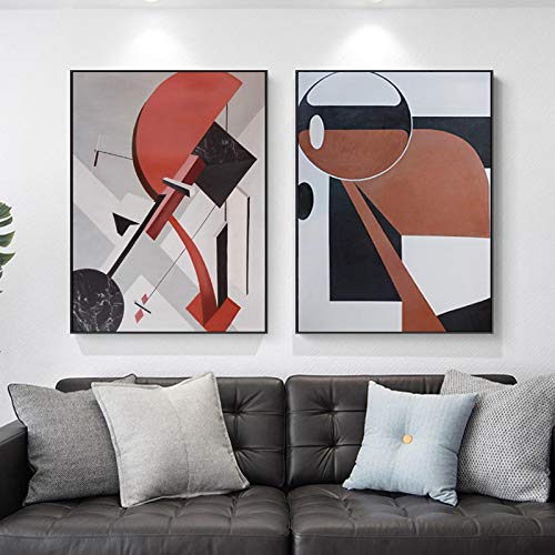 Affiche moderne pour salon abstrait noir et rouge tableau géométrique nordique déco murale 2pcs