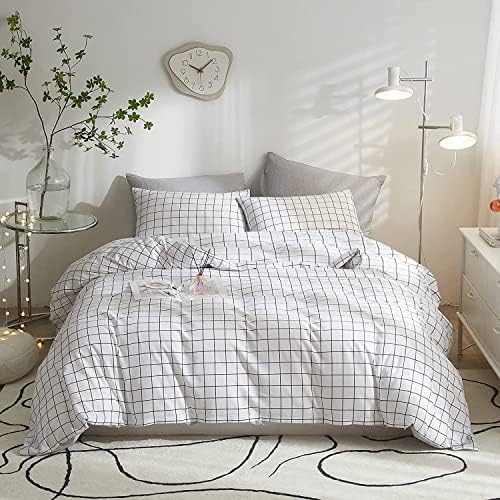 Lanqinglv Geometric Single Duvet Cover Set Black and White Checkered Duvet Set Plaid Bedding Sets for Single Bed Modern Quilt Cover With Zipper Closure and Pillowcase