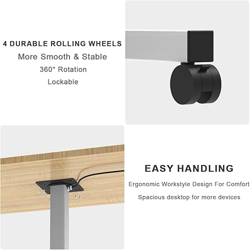 Miniatura 4 de ANQWD Escritorio rodante ajustable de 28 pulgadas de altura con alfombrilla para mouse, escritorio de pie móvil para laptop, carrito rodante, altura