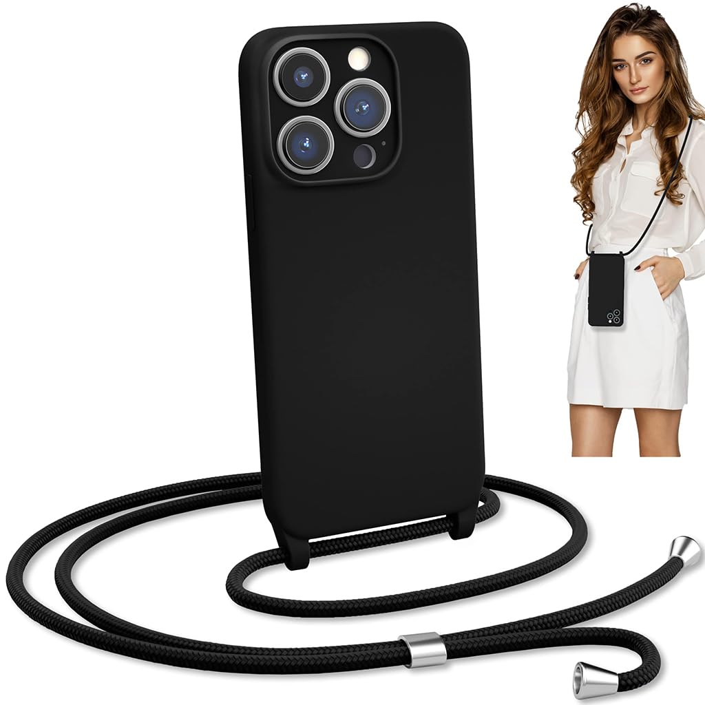 BAODANKING Crossbody Lanyard Strap Case for iPhone 15 Pro Max, Hands-Free Neck Cross Body Wrist (15 Pro Max, Black)