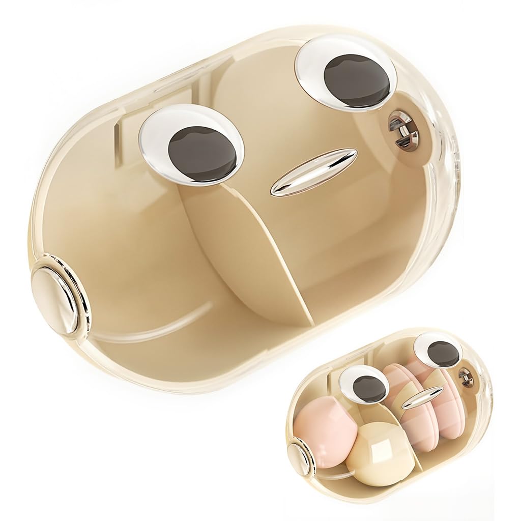 HASTHIP® Beauty Blender Case - Wall-Mounted Makeup Sponge Holder with Cute Big Eyes and Lid, 2 Compartments(1 PC,Whiter)-image-38