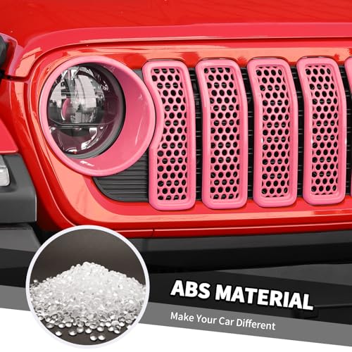 Image of 9PCS Headlight Cover & Front Grill Mesh Inserts Compatible with Jeep Wrangler JL JLU 2024+, NOT FIT JL Sport /Sport S (Pink)