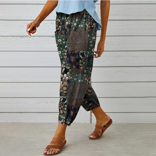 Women's Capri Pants High Waist Drawstring Cinch Bottom with Button Cotton Loose Casual Trouser with Pockets2