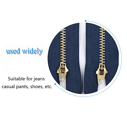Pzrt 2Pcs #4 Golden Brass Alloy Jean Zipper, 5.9 Inch Close End Zippers For Sewing Bags (Dark Blue Farbic) #TOP3