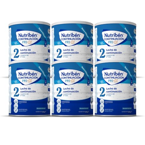 Nutribén Continuación Pro Alfa 2 – Leche en Polvo Bebé Continuación – Leche de Fórmula a Partir de los 6 Meses – sin Aceite de Palma – con Cacito Dosificador Incluido – con DHA y OLM – 6 Botes de 800g