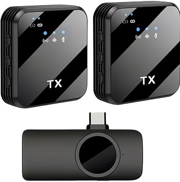 Coverzone Wireless Collar Microphone Dual Microphone Compatible with iPhone 15 16 17 TYPE-C Port Phone PC Tablet Video Recording Interview Live Broadcast Vlog Wireless Microphone | 1027