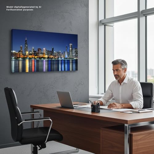 Chicago Skyline Canvas Wall Art, Panoramic Cityscape Print, Framed 20x40in by JiazuGo - Used condition - Image 4