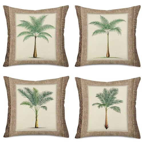 Fukeen Set of 4 Tropical Paradise Plant Throw Pillow Case Coconut Palm Tree Decorative Burlap...