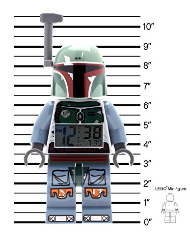 Lego Star Wars Boba Fett Kids Minifigure Light Up Alarm Clock | Green/Blue | Plastic | 9.5 Inches Tall | Lcd Display | Boy Girl | Official #TOP5