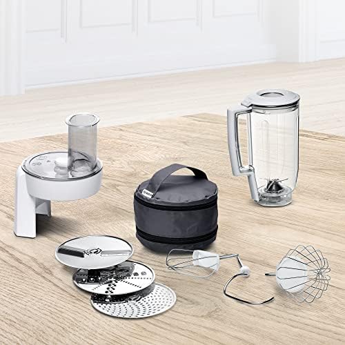 Bosch MUM5 CreationLine MUM58W20, Stainless Steel Bowl 3.9 L, Mixer 1.25 L, Planetary Mixer, Dough Hook, Whisk and Whisk Stainless Steel, Translucent Carver, 3 Slices, 1000 W, White