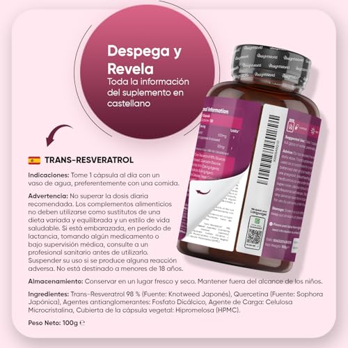 Miniatura 6 de Trans Resveratrol Con Quercetina 550mg - 120 Cápsulas De Un 98 De Knotweed Japonés Y Sophora Japonica - 4 Meses De Suministro - Apto Para Veganos Y Sin Gluten
