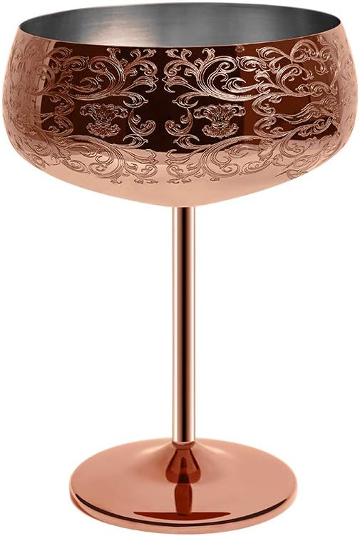 Sky Fish 14 oz Etching Martini Cocktail Glasse,Copper Plated Stainless Steel,Set Of 2 With 2 Cocktail Picks