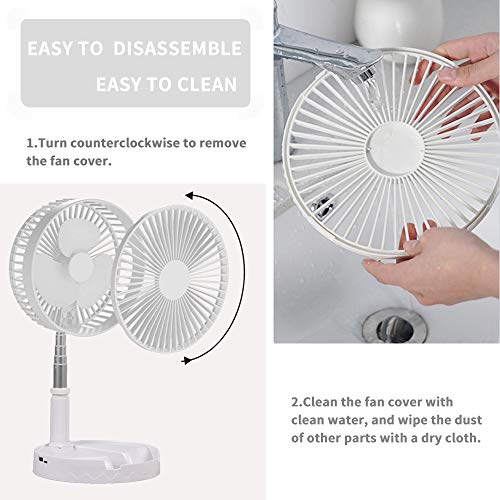 Portable Desk and Table Telescopic Fan,Height Adjustable Folding Pedestal Stand Floor Fan USB Rechargeable Air Circulator Mute Fan With 4 Speed Settings For Office,Home,Outdoor,Camping(White) - Thumbnail 7