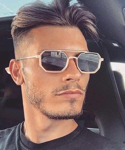 Image of Hexagon Round Sunglasses Metal Frame Stylish Goggles For Men's and Women's