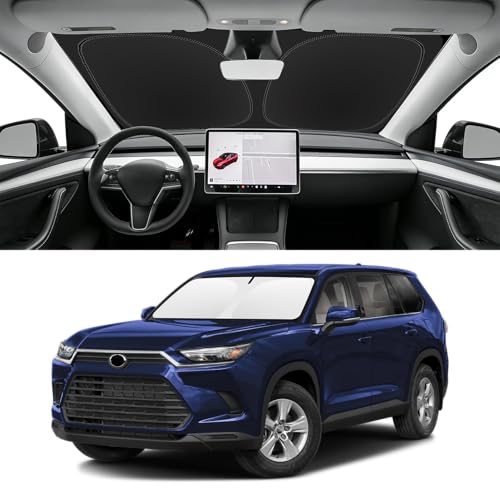 Image of Windshield Sun Shade for Toyota Grand Highlander 2024-2026 | Blocks UV Rays and Sun Heat, Helps Reduce Interior Temperature, Protects Dashboard from Fading, Folds Easily for Storage