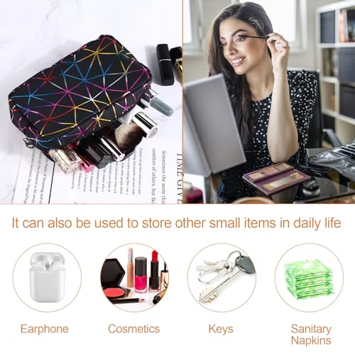 Image of Likesing Period Bag for Girls Womens, Leather Sanitary Napkin Storage Bag, Portable Menstrual Pad Bag Period Pads Pouch, Small Make Up Bags(Colorful Black)
