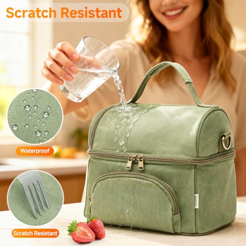 neatlife Men's London Green Lunch Box for Work with 2 XL Ice Packs, Sturdy Waxed Canvas Insulated Adult Lunch Bag, 2 Compartment 10.5L Soft Cooler Bag For Work, Picnic, Travel, Outdoors — view 6