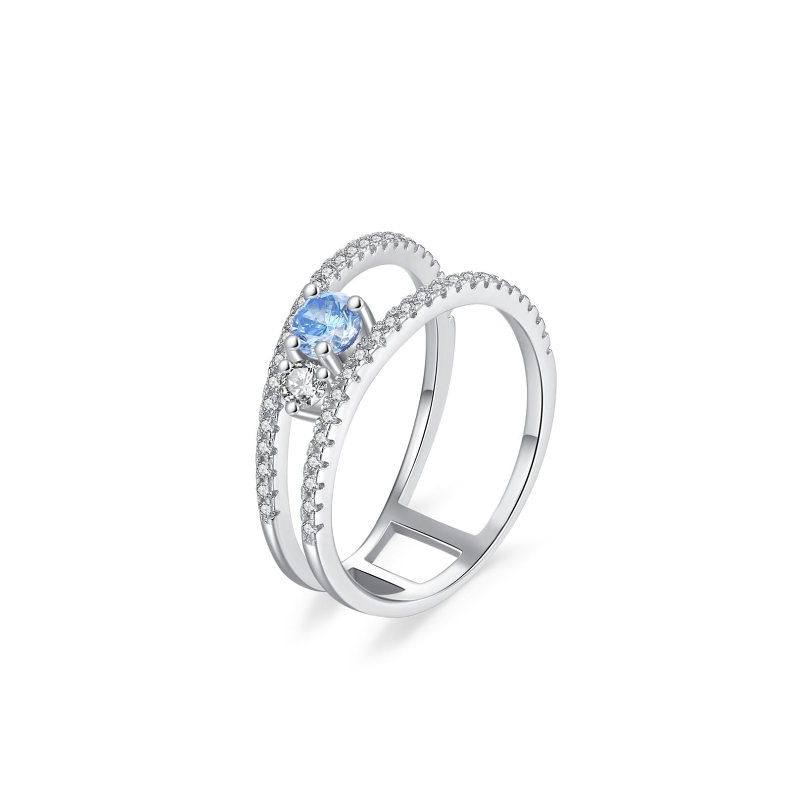 Pierścionki z białego złota 9K, pierścień 4 mm topaz niebieski 0,25 ct moissanit
