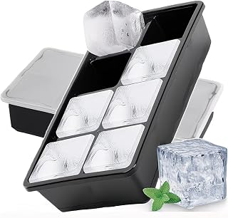 2 Inch Large Silicone Ice Cube Tray, 16 Big Ice Cubes, 2 Pack Square Ice Cube Mold for Whiskey Bourbon Cocktails, BPA Free Ice Maker Tray, Easy Release Reusable Freezer Tray (8 Cube)