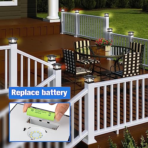 Volisun Solar Post Cap Lights,4Pack Outdoor Fence Post Cap Lights,Vinyl Fence Post Solar Lights White/Black Solar Powered Deck Post Lights For Dock Waterproof 2 Color Modes,4X4/6X6 Wooden/Vinyl Posts #TOP2