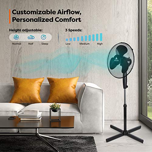 Foto von TRESKO AERSON Standventilator 40cm | Ventilator höhenverstellbar bis 120cm | hoher Luftdurchsatz und sehr leise | Windmaschine mit 3 Geschwindigkeitsstufen | Oszillationsfunktion ca. 80° (Schwarz)
