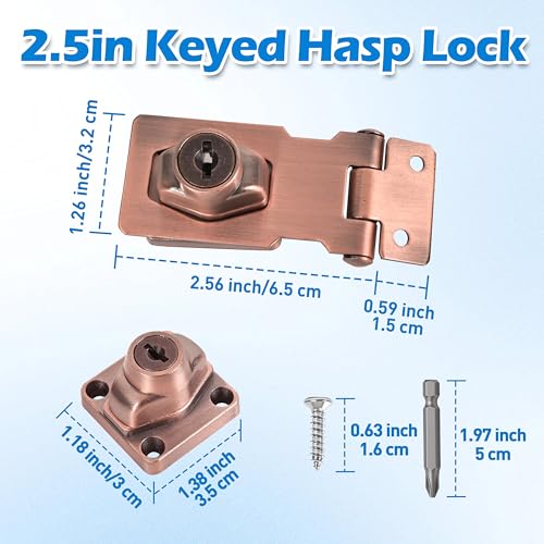 Image of 1 Pcs keyed Hasp Lock,2.5 inch keyed hasp Locks Twist knob keyed Locking hasp for Cabinet Small Door,Hasp Lock with Keys,Metal Safety Hasp Latches (1 Pcs Red Bronze, 2.5 inch)
