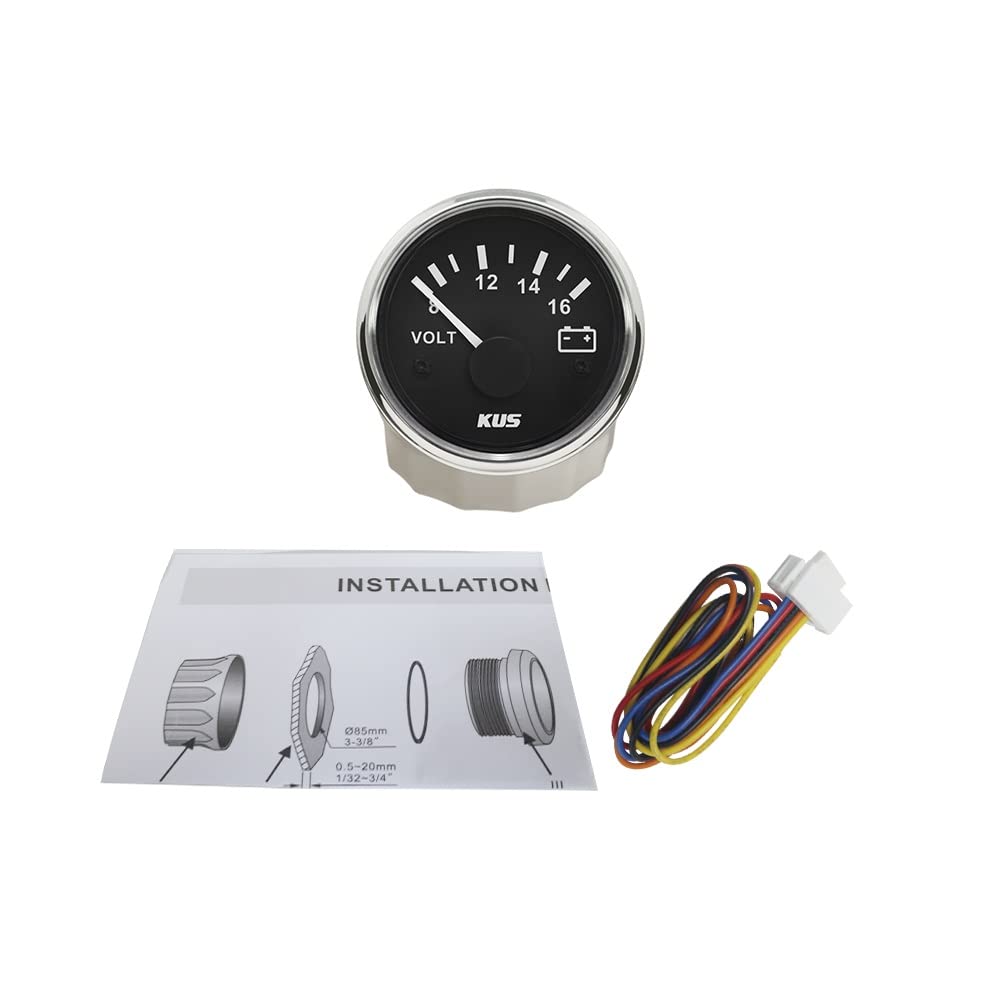 KUS Impermeabile Voltmetro Calibro di tensione 12 V/8 – 16 V 52 mm con retroilluminazione