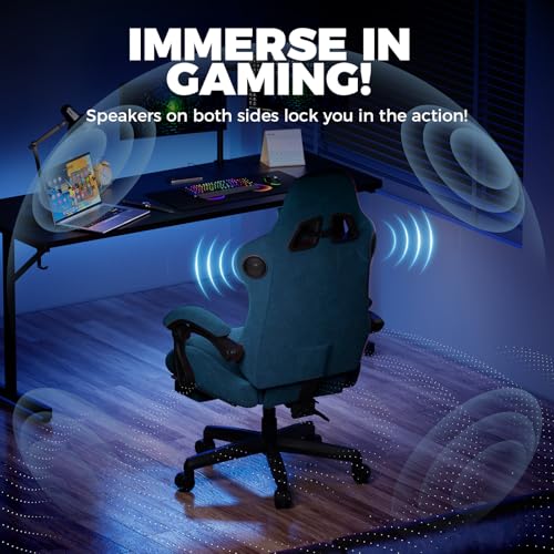 Image of GTPLAYER ACE-PRO Music Gaming Chairs - Built-in Speakers, App Support & Bluetooth Control, Computer Game Chairs with Footrest for Adults, Ergonomic Reclining Silla, Linkage Armrest, Blue 【Velvet】