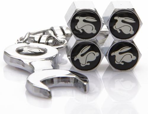 HoneyJar 4Pcs Rabbit Emblem Auto Car Tyre Stems Air Cover Valve Caps + Wrench Keychain Key Ring for VW Volkswagen GTI