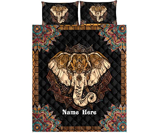 Custom Elephant Mandala Pattern Animal Lover Unique Gift Personalized Name Quilt Blanket & Pillowcases, Quilts Bedding Set & Pillow Cover, King Queen Double Twin Throw Full Size Bedspread Bed Sets #TOP4