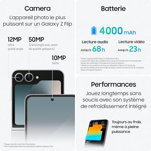 Samsung Galaxy Z Flip6, Smartphone Android 5G avec Galaxy AI, 512 Go, Chargeur secteur rapide 25W inclus, Smartphone déverrouillé, Bleu, Version FR