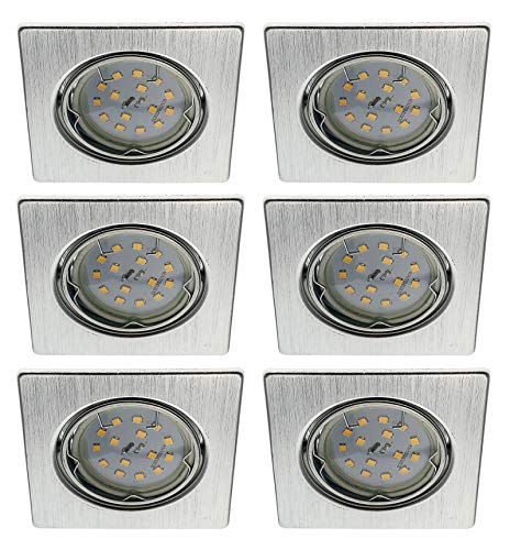 Trango 6 ensemble Spot à LED encastré TG6729-062SMO en alu carré, luminaires à encastrer, spots au plafond, spots encastrés avec module LED 6x 5 Watt - profondeur d'installation de 3 cm seulement